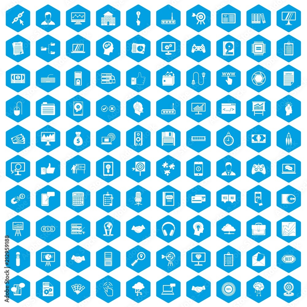 100 web development icons set in blue hexagon isolated vector illustration 100 web development icons set in blue hexagon isolated vector illustration