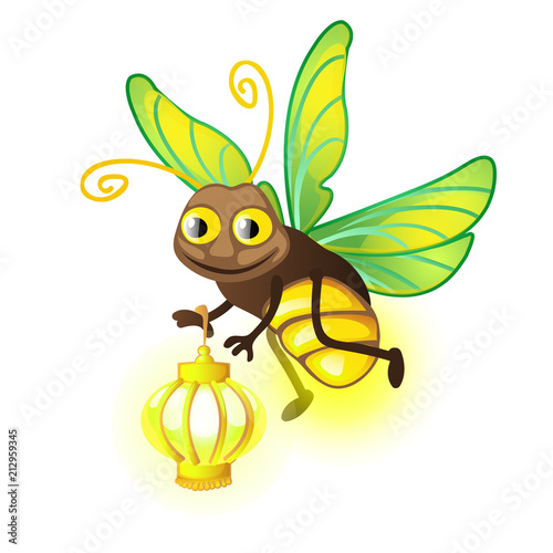 Cartoon Firefly with lantern isolated on a white background. Vector illustration.