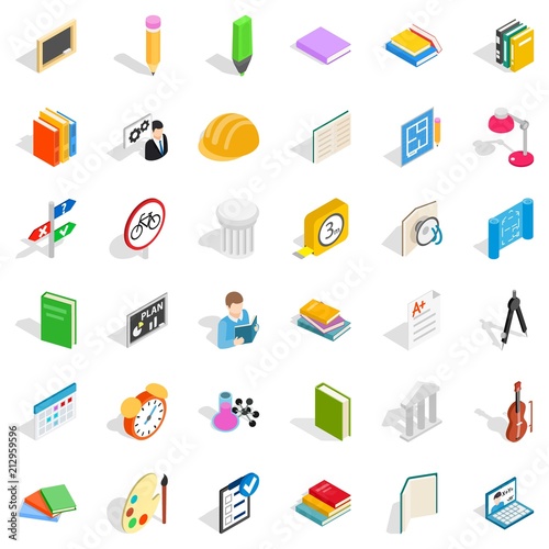 College diploma icons set. Isometric style of 36 college diploma vector icons for web isolated on white background