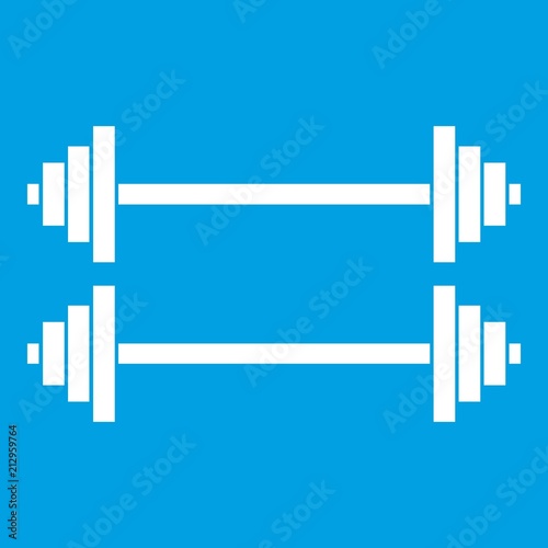Two barbells icon white isolated on blue background vector illustration