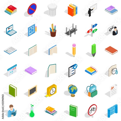 School book icons set. Isometric style of 36 school book vector icons for web isolated on white background