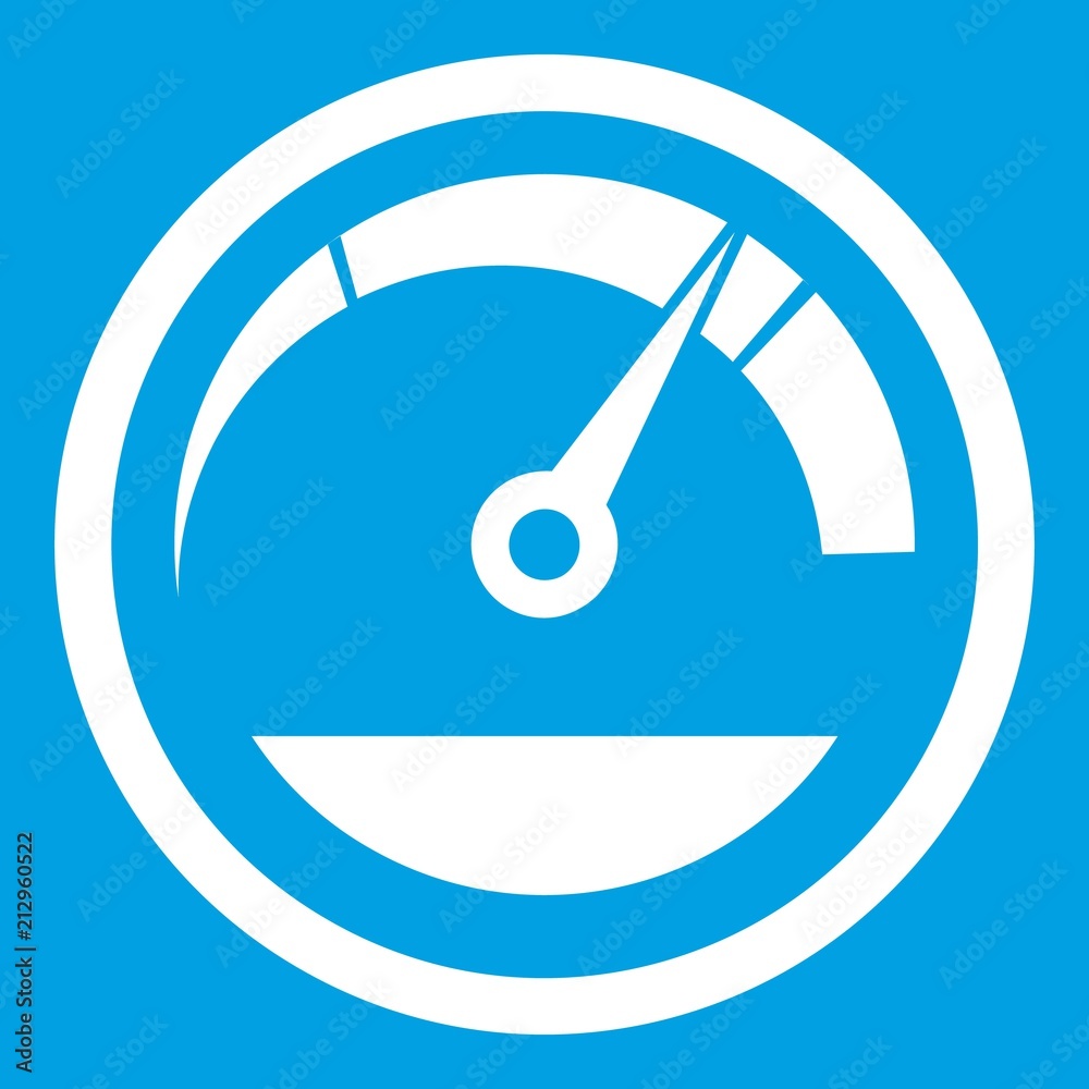 Speedometer icon white isolated on blue background vector illustration Speedometer icon white isolated on blue background vector illustration