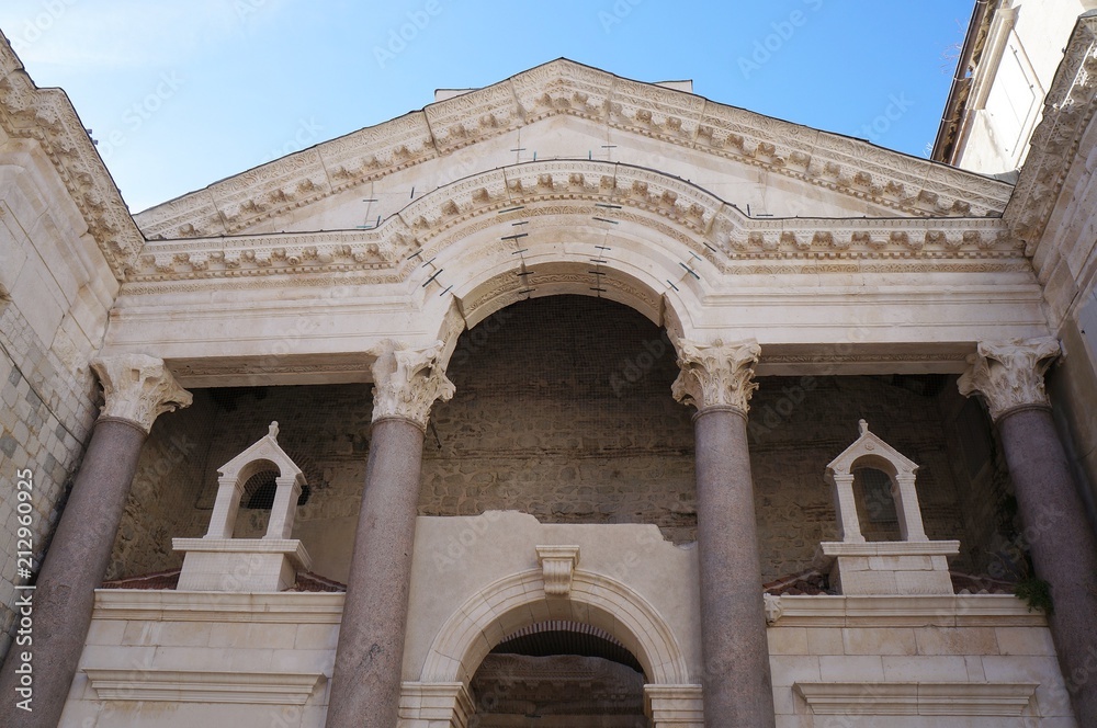 Fototapeta premium Diocletian palace walls in Split, Croatia in sunset