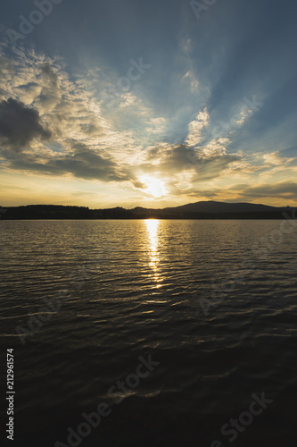 Beautiful calm lake with sunset