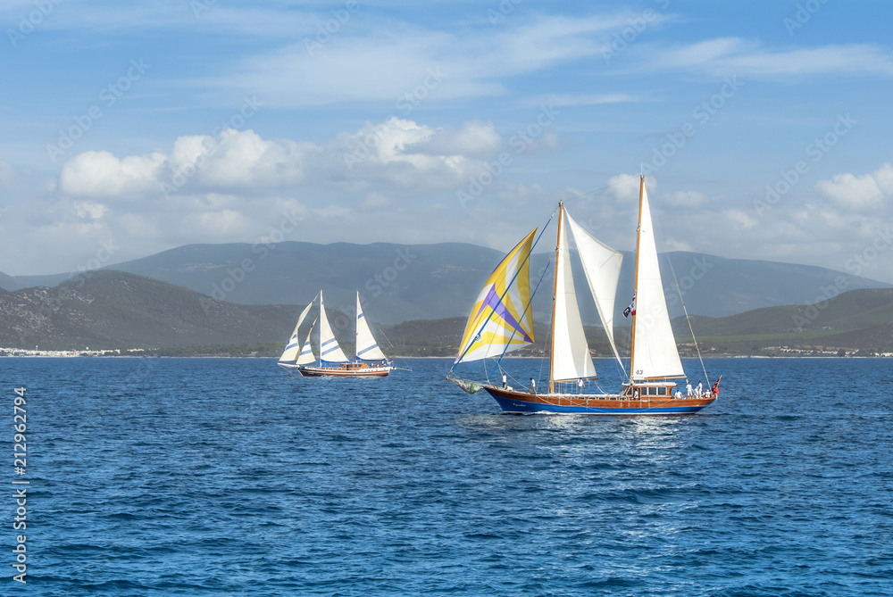 Didim, Turkey, 22 October 2010: Bodrum Cup Races, Gulet Wooden Sailboats Didim, Turkey, 22 October 2010: Bodrum Cup Races, Gulet Wooden Sailboats