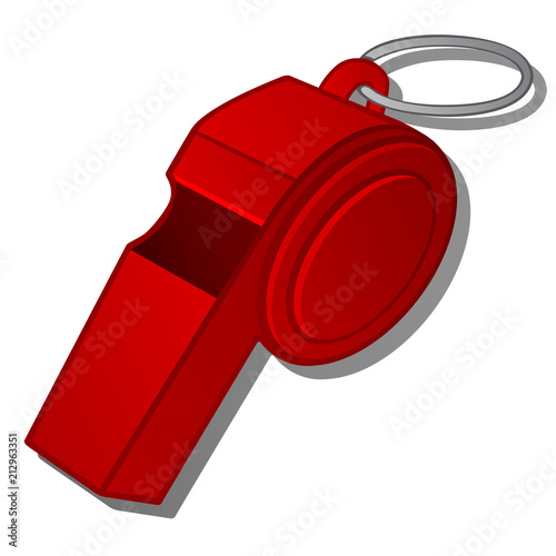 Red whistle of the coach isolated on white background. Vector cartoon close-up illustration.