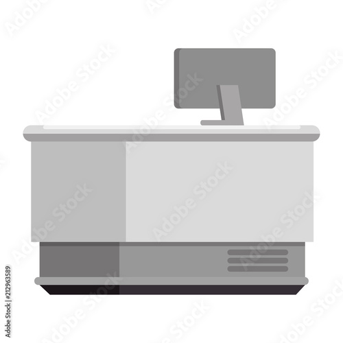 supermarket point of sale desk with computer vector illustration design