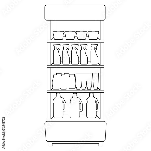 supermarket shelving with housekeeping products vector illustration design