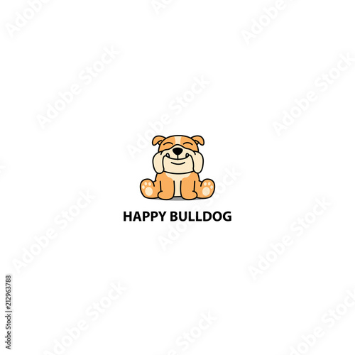 Happy bulldog puppy sitting cartoon icon, logo design, vector illustration