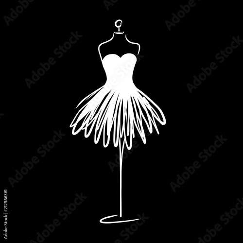 Tailor dummy fashion icon on white background. Atelier, designer, constructor, dressmaker object. Black Couture symbol, silhouette white background. Vector illustration.