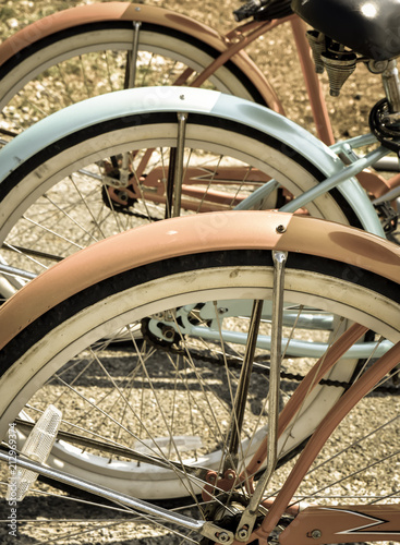 Vintage summer beach bicycles in a row