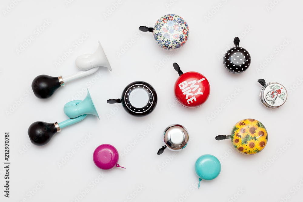 Obraz premium Set of different bicycle bells on white background