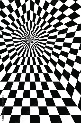 The Contrast Abstract Black and White Geometric Pattern with Stripes and Pentagons. A Optical Psychedelic Illusion. A Wicker Structural Texture.