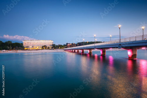 Concrete pier in Kolobrzeg, Poland. Long exposure shot at night