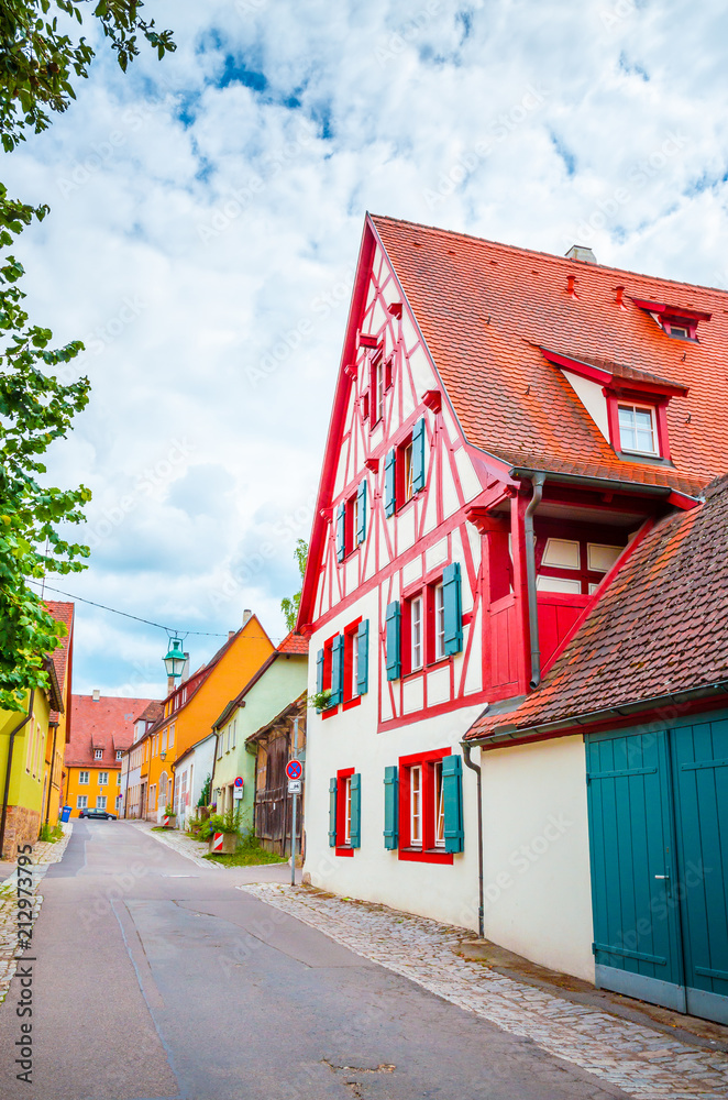 Beautiful streets in Rothenburg ob der Tauber with traditional German houses, Bavaria, Germany Beautiful streets in Rothenburg ob der Tauber with traditional German houses, Bavaria, Germany