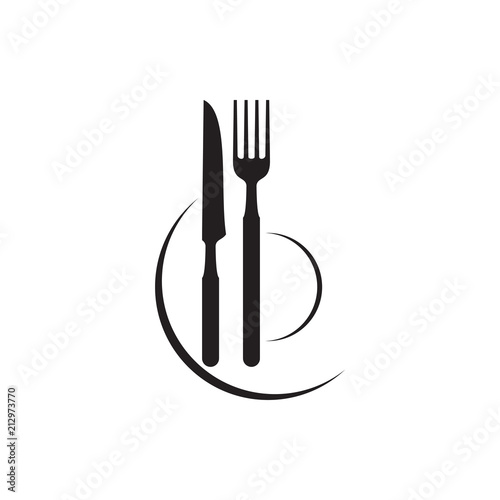 Fork and knife with plate silhouette logo