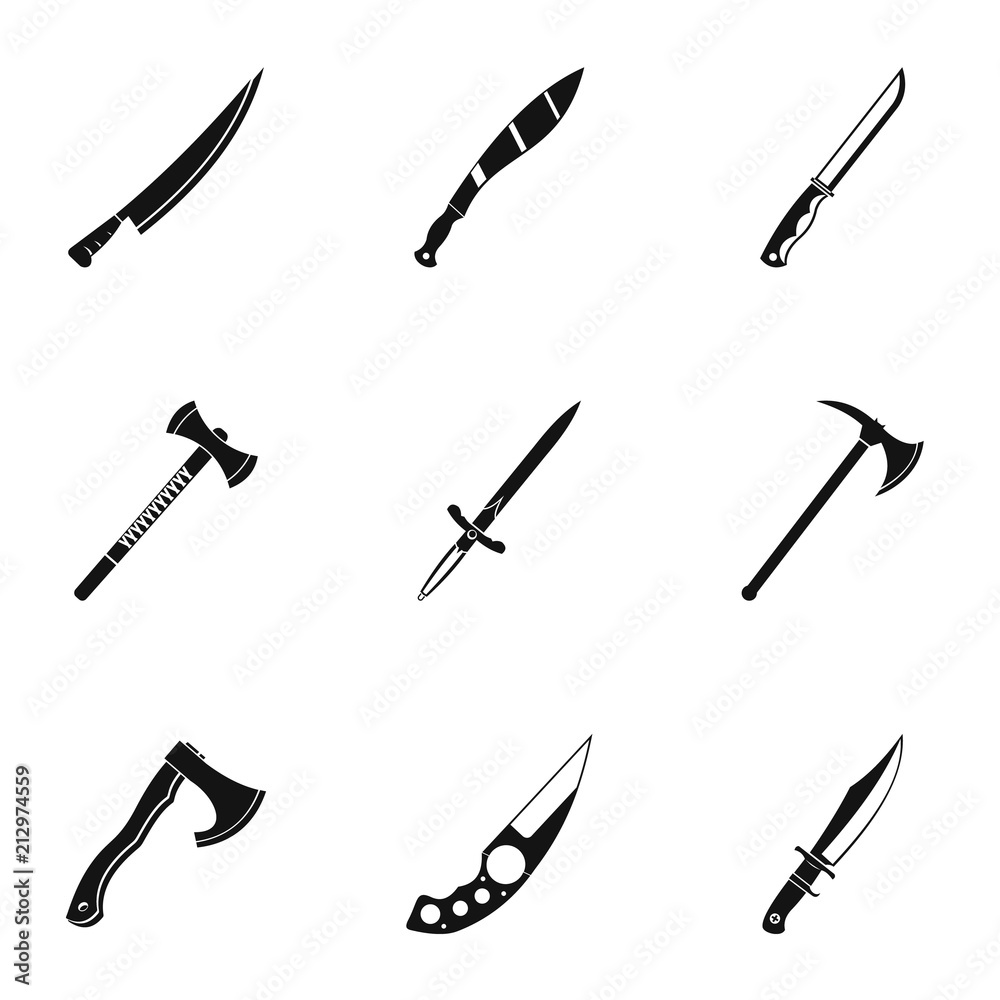 Cold weapon icon set. Simple style set of 9 cold weapon vector icons for web isolated on white background Cold weapon icon set. Simple style set of 9 cold weapon vector icons for web isolated on white background