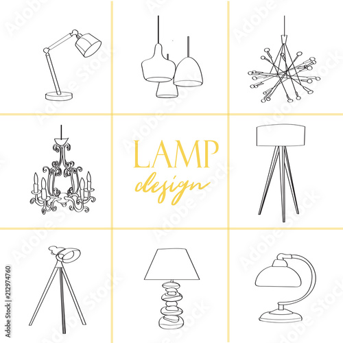 vector lighting lamp illustration. floor lamp, table lamp, pendant, interior design