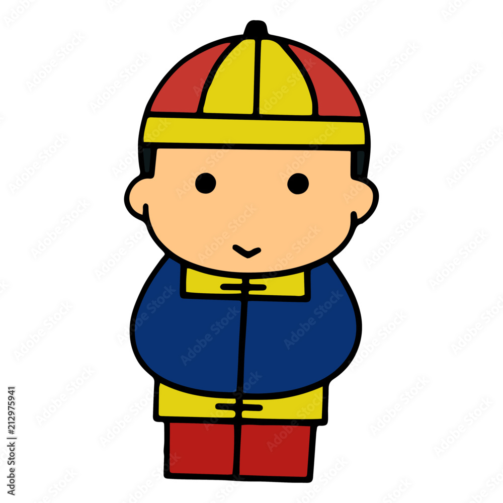 Chinese people cartoon illustration isolated on white background for children color book Chinese people cartoon illustration isolated on white background for children color book