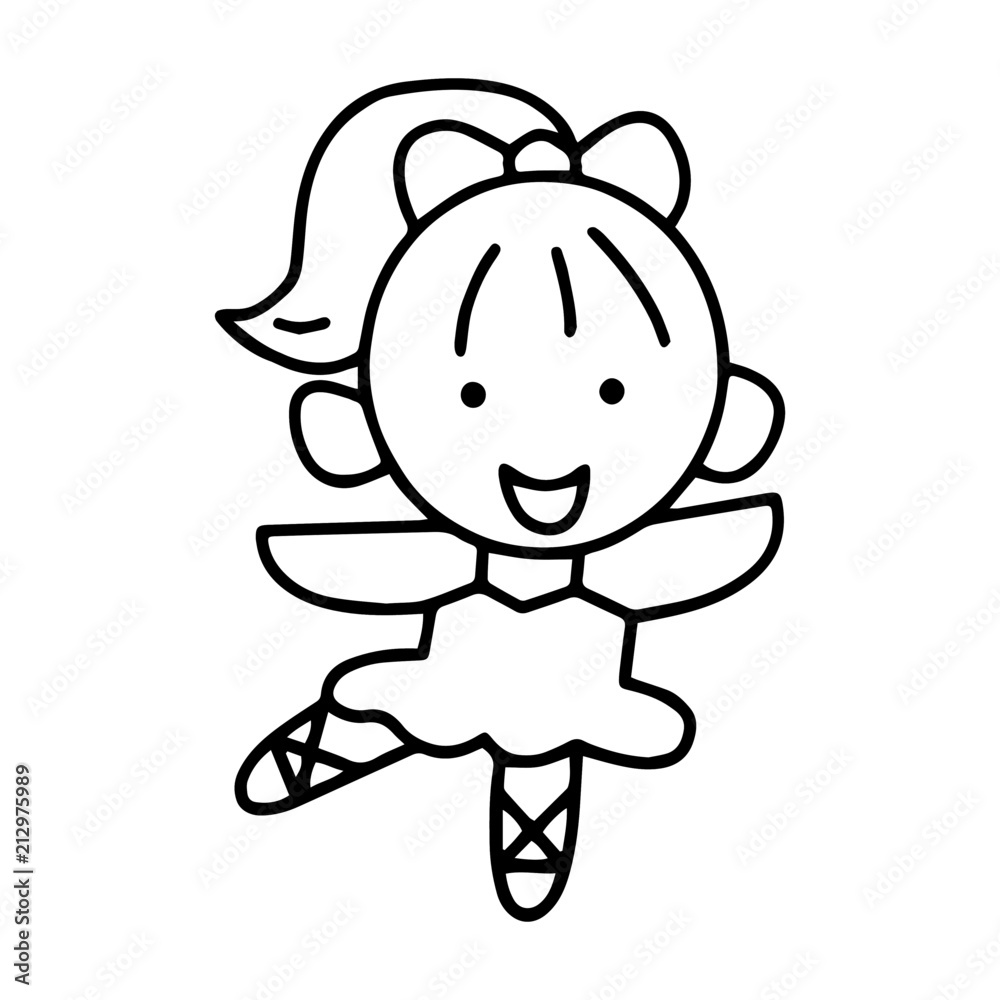 Ballet girl cartoon illustration isolated on white background for children color book