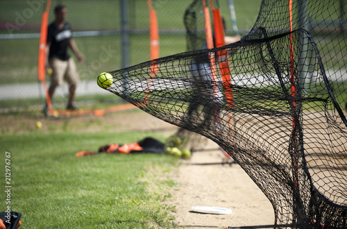 Photography Yellow Ball Goes Into Batters Practice Net