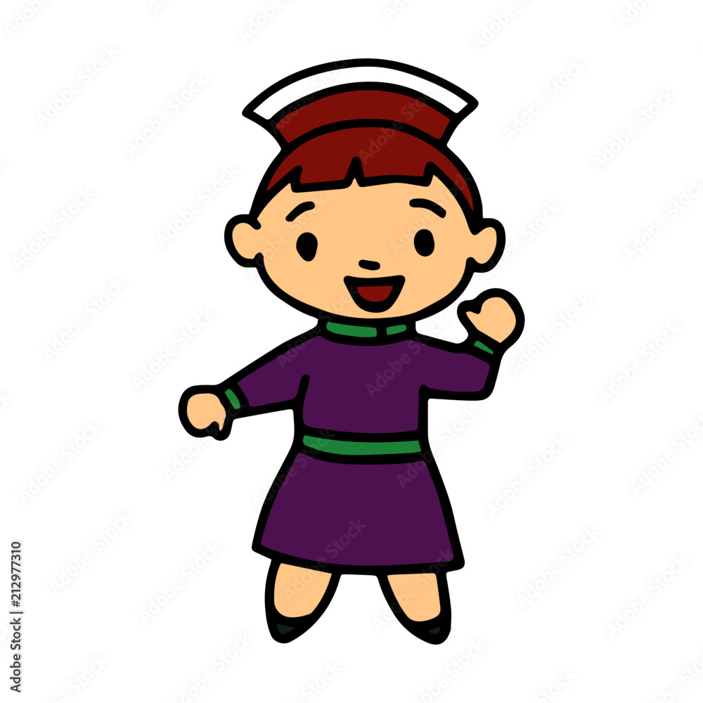 Mongolian kid cartoon illustration isolated on white background for children color book Mongolian kid cartoon illustration isolated on white background for children color book