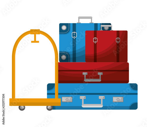 hotel luggage trolley stacked suitcases