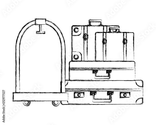 hotel luggage trolley stacked suitcases