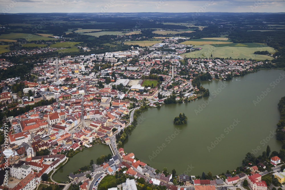 Naklejka premium Aerial view of city Jindrichuv Hradec in South Bohemia, Czech Republic.
