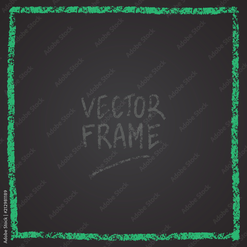 Frame drawn with a crayon. Wax crayon empty shape. Vector image of hand drawn stroke frame. Green sguare outlined shape.