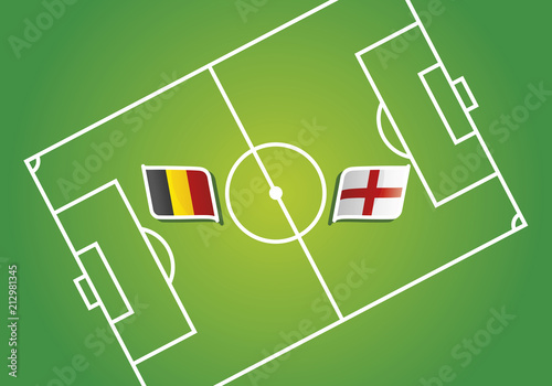 Belgium vs England flags soccer vector green background