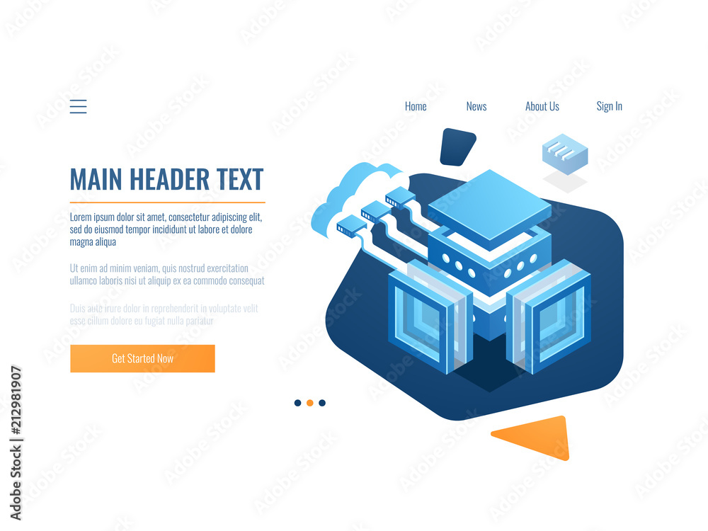 Data cloud storage banner, icon of connection at remote file warehouse, technology object, data science, server room and datacenter isometric vector Data cloud storage banner, icon of connection at remote file warehouse, technology object, data science, server room and datacenter isometric vector
