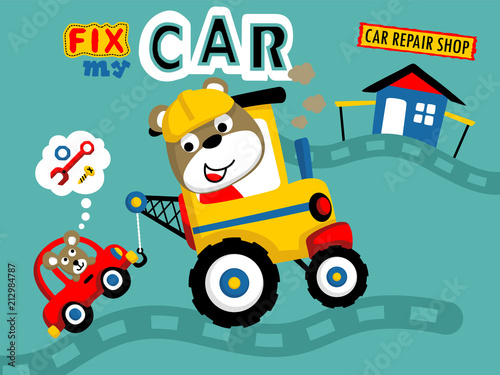 Little animals cartoon vector with vehicles