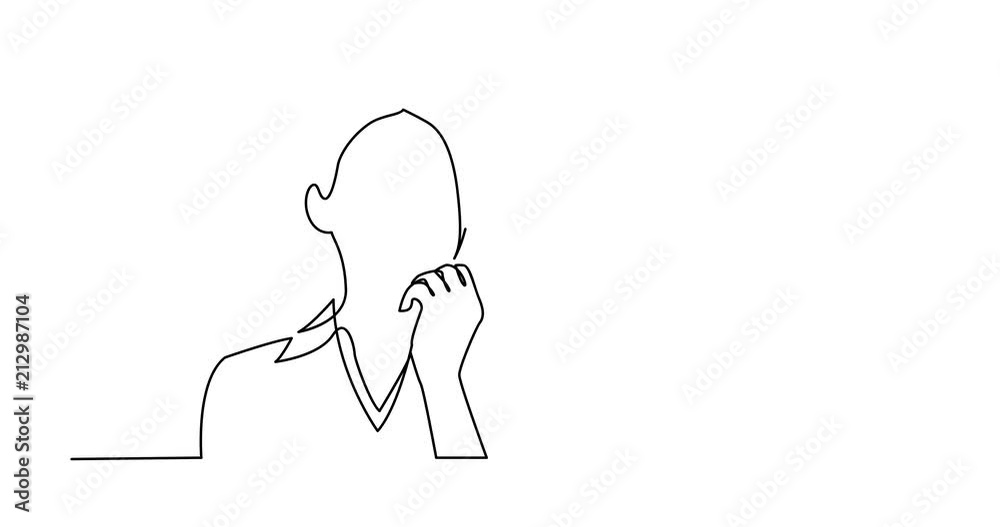 Animation of continuous line drawing of woman thinking about problems