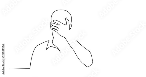 Animation of continuous line drawing of man hiding his face in despair