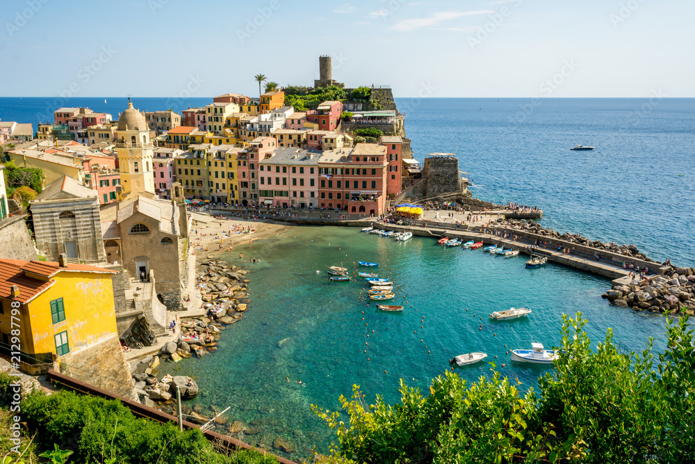 Horizontal View of the Coloured Town of Vernazza and its ittle Bay.