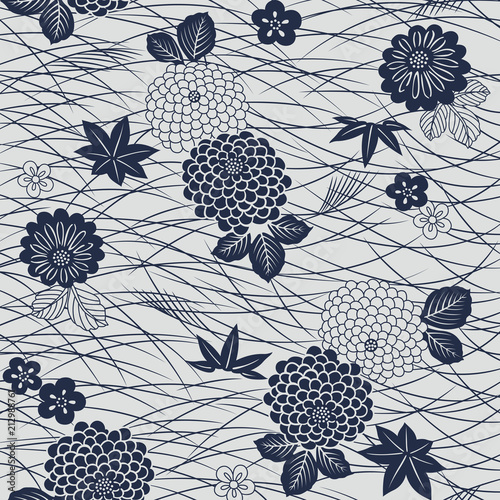 Japanese mums maple leaf grass flower pattern