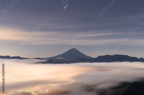 Mt.Fuji with sea of clouds in summer , Seen from Mt.Kushigata