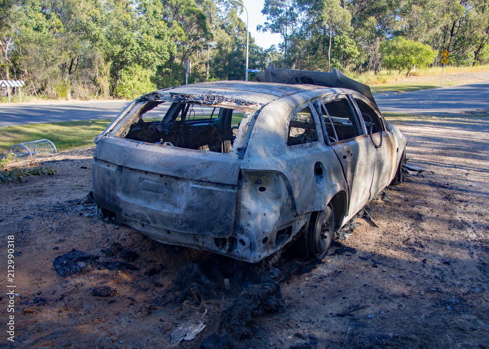 Burnt out car rear right