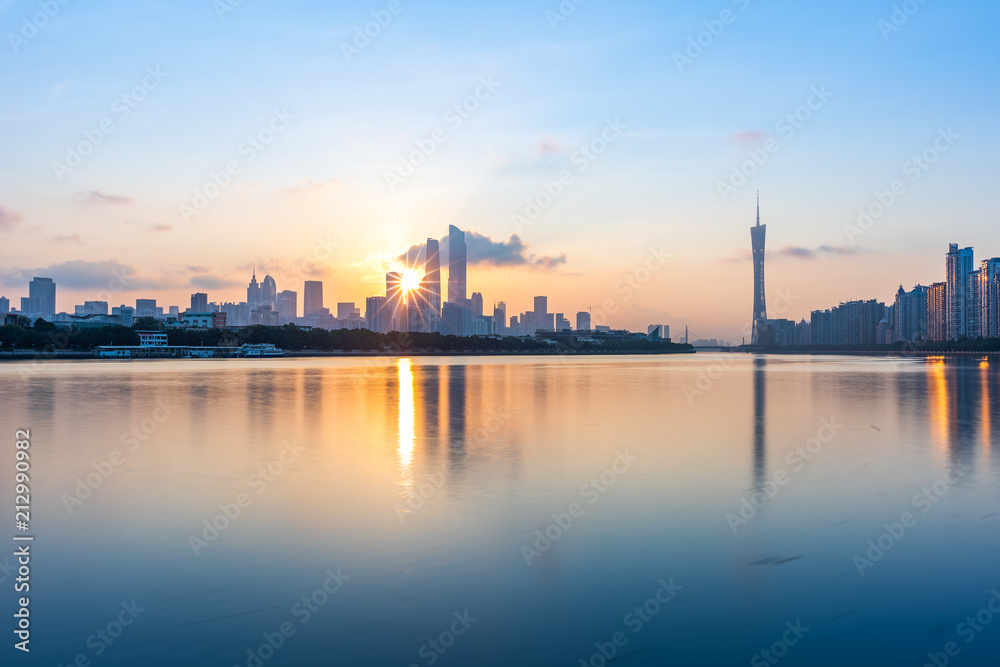 The city buildings in Guangzhou at sunrise