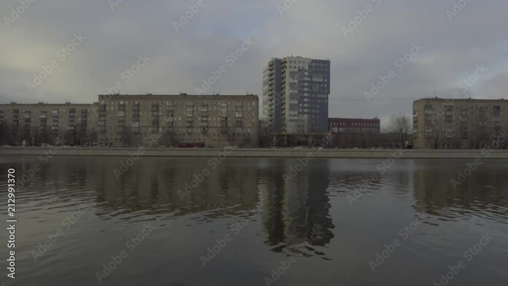 Timelapse city view with river. Embankment Timelapse city view with river. Embankment