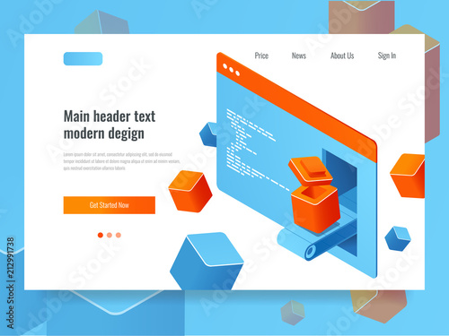Website development concept, search engine optimization, add-on module plugin programming, web page isometric technology