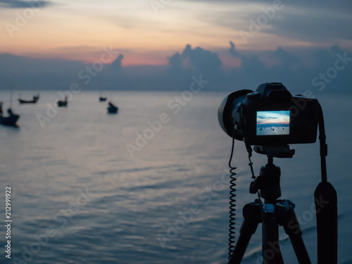 Camera take a boat to the sea landscape.