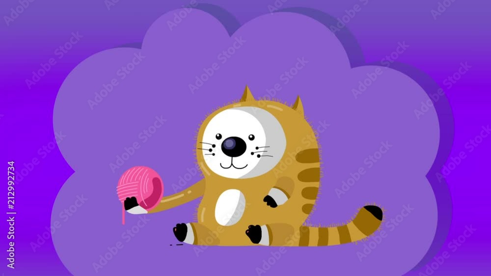 Sweet cartoon cat with hank or maybe a ball . Loop with alpha channel . Sweet cartoon cat with hank or maybe a ball . Loop with alpha channel .