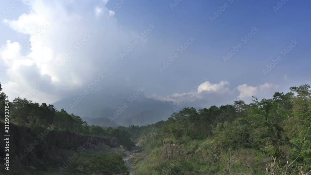 Mount Merapi, Gunung Merapi ,literally Fire Mountain in Indonesian and Javanese, is an active stratovolcano located on border between Central Java and Yogyakarta, Indonesia Mount Merapi, Gunung Merapi ,literally Fire Mountain in Indonesian and Javanese, is an active stratovolcano located on border between Central Java and Yogyakarta, Indonesia