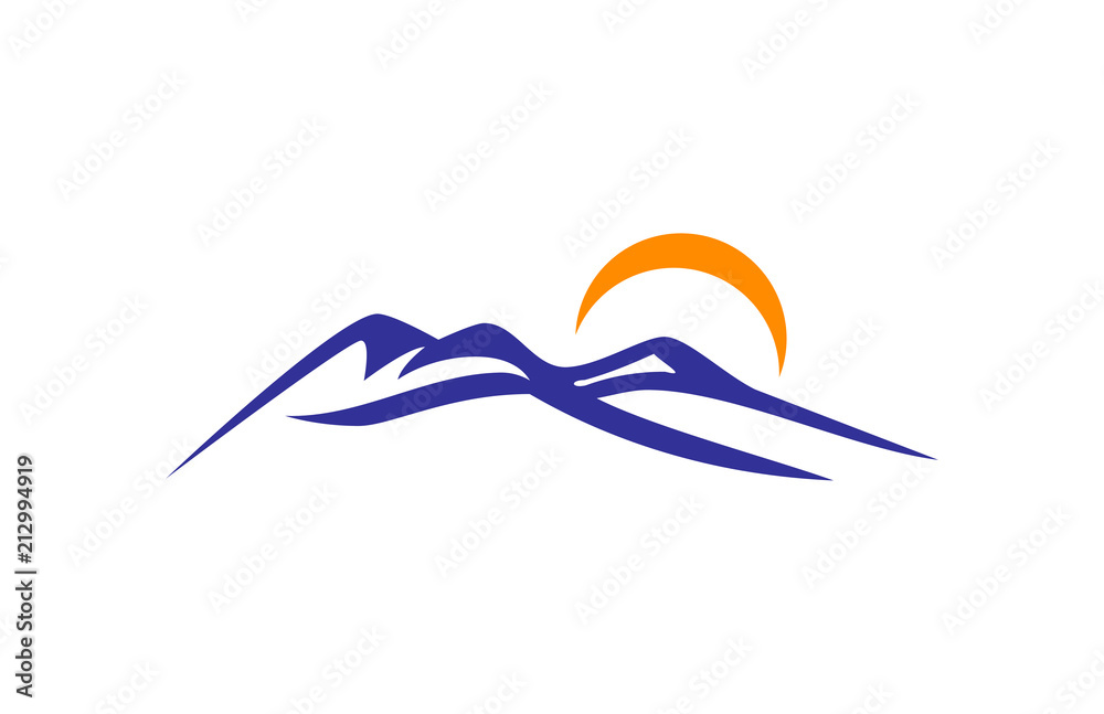 Naklejka premium Blue mountain and Sun Logo