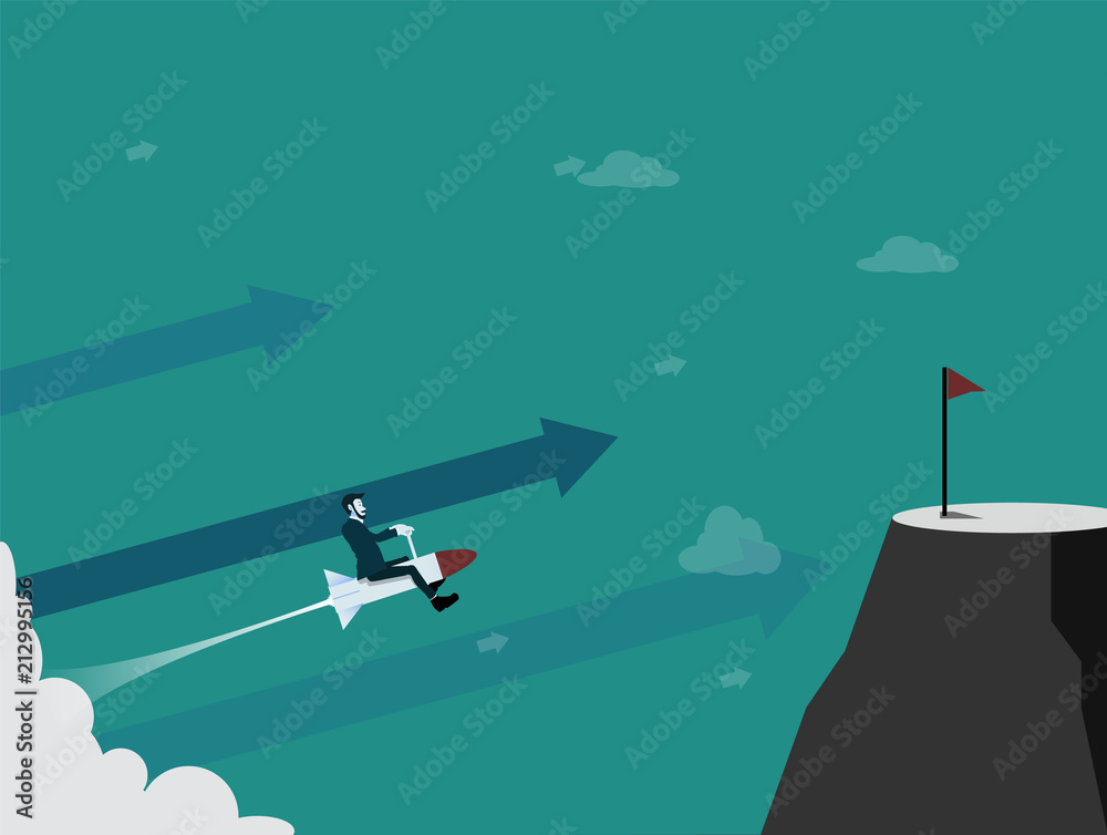 Finance Success. Businessman driving a rocket aimed at success . Compare those who are more capable of succeeding in business.Business concept vector illustration Finance Success. Businessman driving a rocket aimed at success . Compare those who are more capable of succeeding in business.Business concept vector illustration