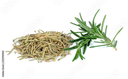 Dried rosemary leaves on white background