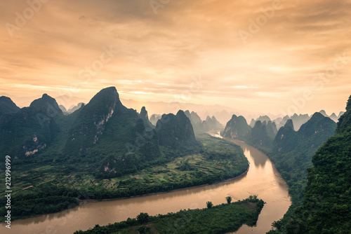 view of beautiful valley in a cloudy morning, Guilin, China