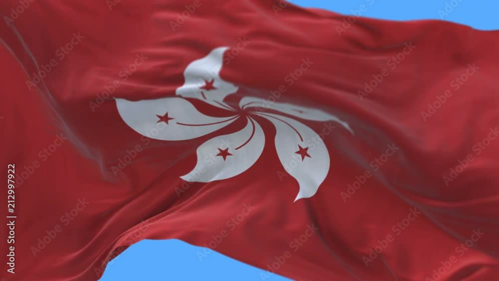 4k seamless Close up of Hong kong flag slow waving with visible wrinkles.A fully digital rendering,The animation loops at 20 seconds.flag 3D animation with alpha channel included.
